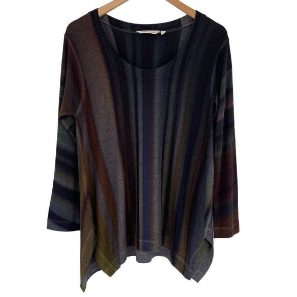 Soft Surroundings Esha Stripe Tunic Top Women Medium Petite Black Brown Blue - Picture 2 of 5